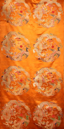 Embroidered Panel of Dragon and Phoenix Medallion Pattern