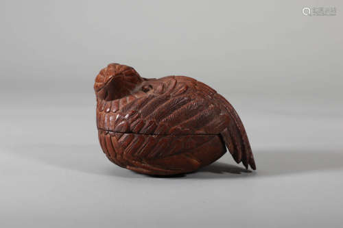 Carved Bamboo Quail-Shape Box and Cover