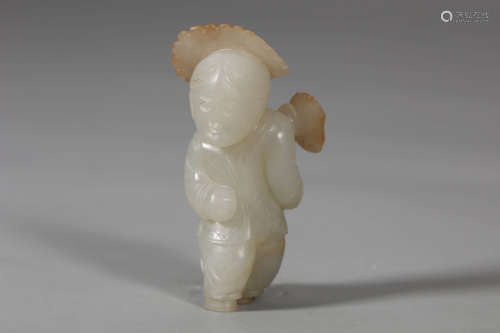 White Jade Boy&Lotus Pendant