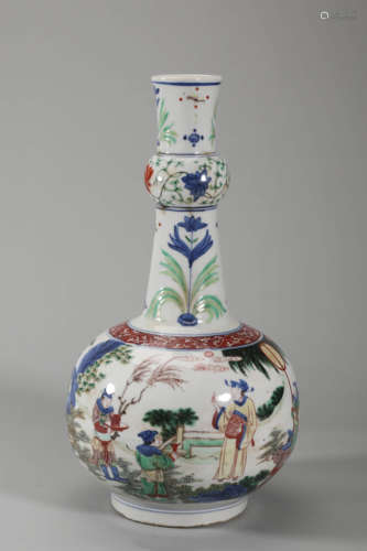 Wucai Glaze Figure Story Bottle Vase