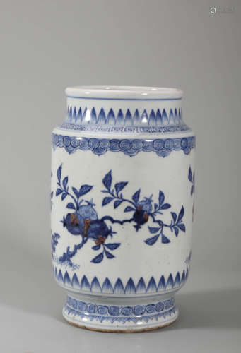 Underglazed-Blue and Copper-Red Glaze Fortune&Longevity Jar