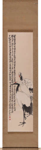 Chinese Crane Painting Scroll, Wu Changshou Mark