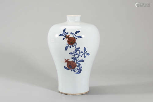 Underglazed-Blue and Copper-Red Glaze Sanduo Meiping