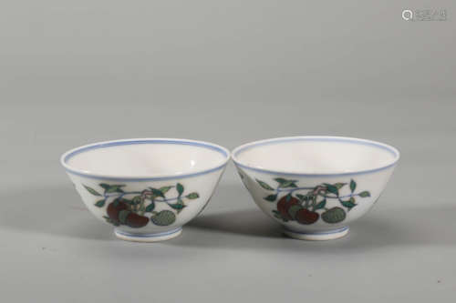 Pair of Doucai Glaze Sanduo Bowls