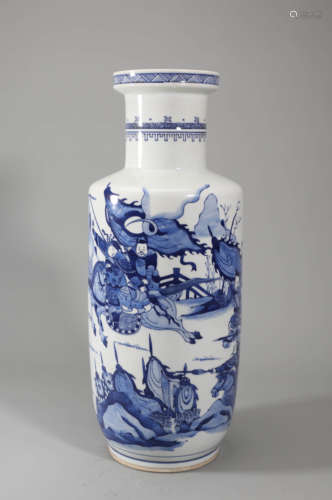 Blue and White Horse&Figure Rouleau Vase