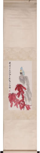 Chinese Parrot Painting Scroll, Qi Baishi Mark