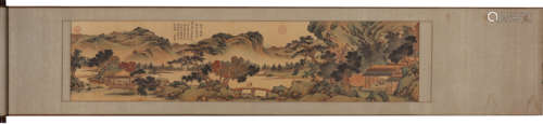 Chinese Fishing Painting Hand Scroll, Wang Yuanqi Mark