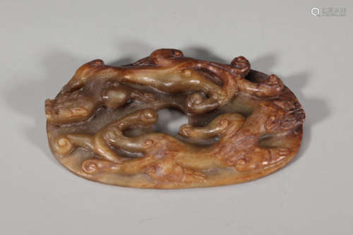 Carved Brownish Jade Dragon Bi