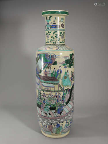 Wucai Glaze Figure Story Rouleau Vase