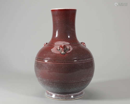 Flambe-Glaze Red Glaze Three-Ram Vessel