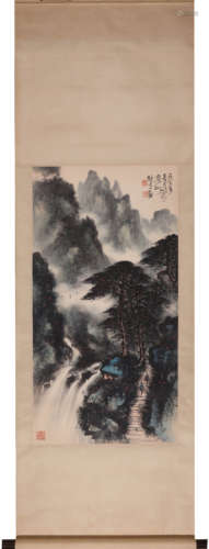 Chinese Landscape Painting Scroll, Li Xiongcai Glaze Mark