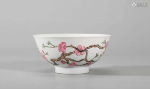 Famille Rose Plum Blossom Inscribed Bowl