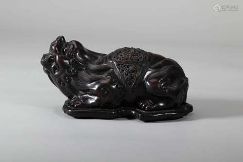 Carved Sandalwood Auspicious Beast Censer