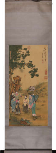 Chinese Figure Painting Scroll, Tang Yin Mark