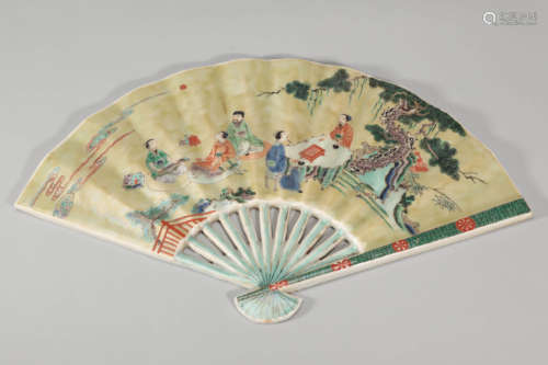 Wucai Glaze Figure Story Fan-Shape Plaque