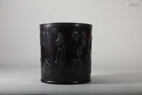 Sandalwood Figure Story Brush Pot