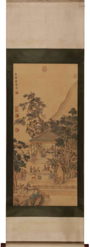 Chinese Scholars Painting Scroll, Zhou Fang Mark