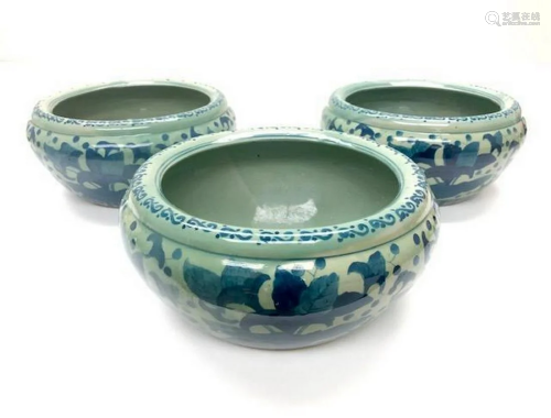 Set Of Three Blue Floral Bowls