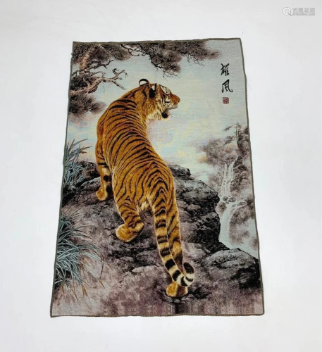 Tibetan Nepal Silk Embroidered Thangka Tiger