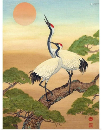 Cranes at Sunrise Wall Art Print