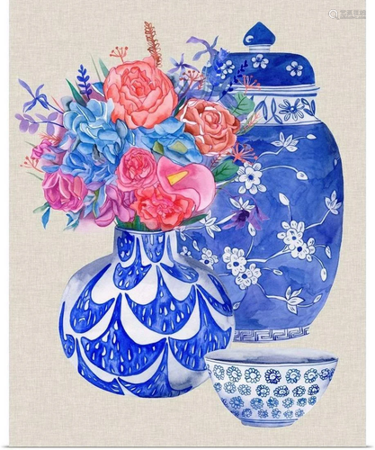 Delft Blue Vases I Wall Art Print