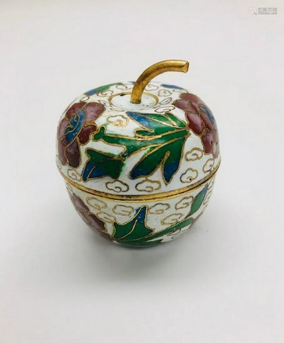 Asian Cloisonne & Enameled Floral Decorated Apple with L...