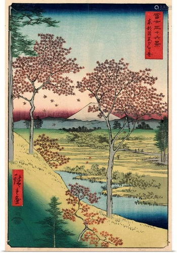 Red Maple Trees At Sunset Hill, Meguro, Tokyo, 1858 Wall Art...