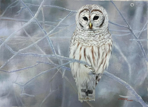 Original Acrylic 20" x 28" Perching Barred Owl On ...