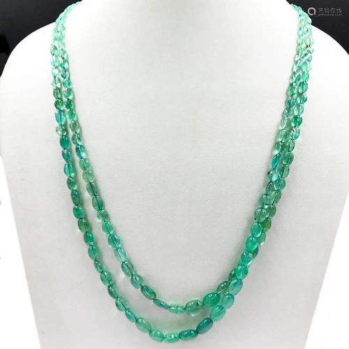 Emerald Oval Shaped Bead Necklace