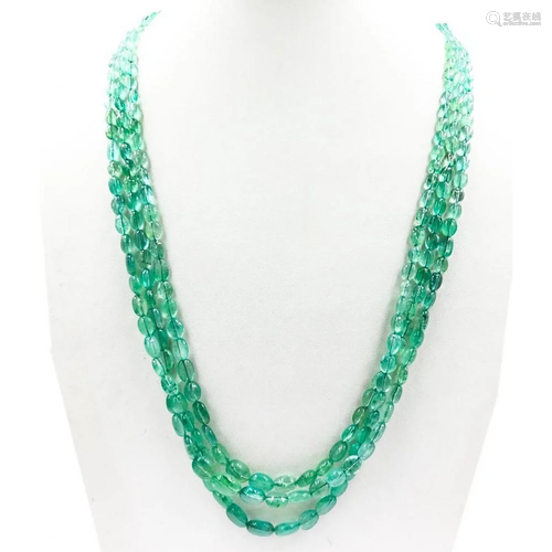 Emerald Oval Shaped Bead Necklace