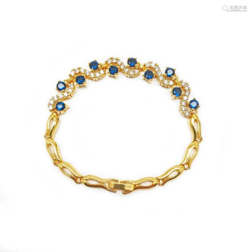 Bejewelled Blue & White Stone Gold Plated Ladies Bracele...