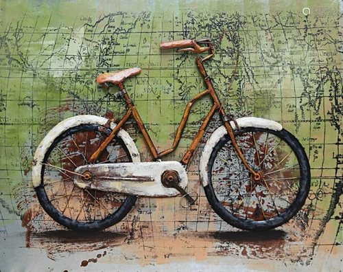 Rustic Bicycle Acrylic 3D Painting on Metal Canvas