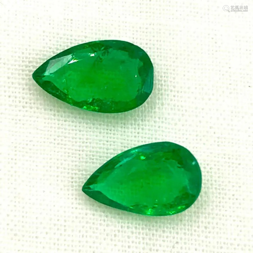 Emerald Pear Shaped Faceted Pair Of Gems