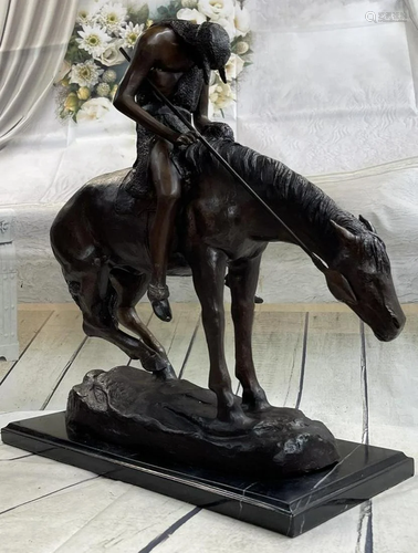 End of the Trail James Fraser Western Bronze Sculpture Nativ...