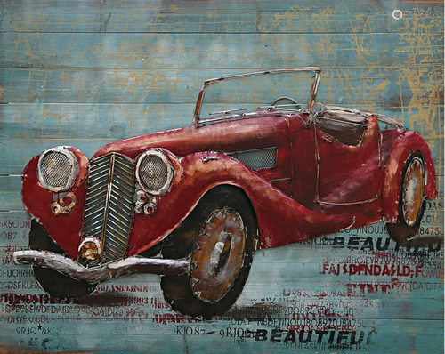 Red Rolls Royce Convertible Oil 3 Dimensional Painting