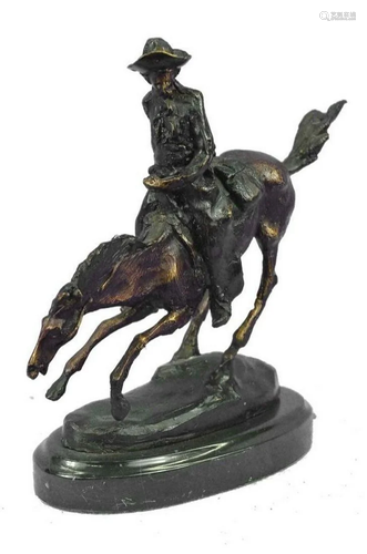 Frederic Remington Cowboy on Horse Art Deco Western Bronze S...