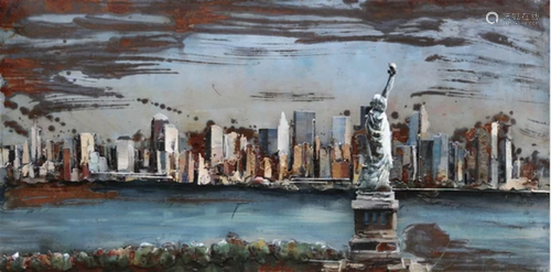 New York Scenic Skyline with Statue of Liberty 3D Wall Paint...