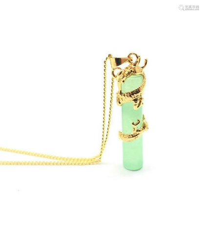 Yellow Gold Plated Dragon Coil Natural Light Green Pillar Pe...