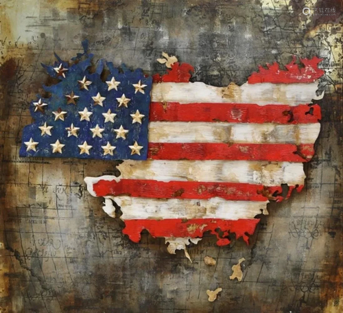 United States Map with American Flag 3-D Wall Mount Painting