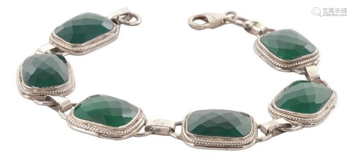 Sterling Silver Bracelet With Beautiful Green Agate Gemstone...