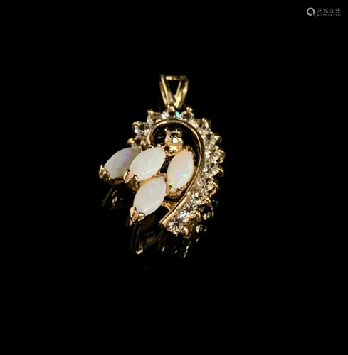 Marquise Cut White opal in 18K Gold Plated Pendant .36ct in ...