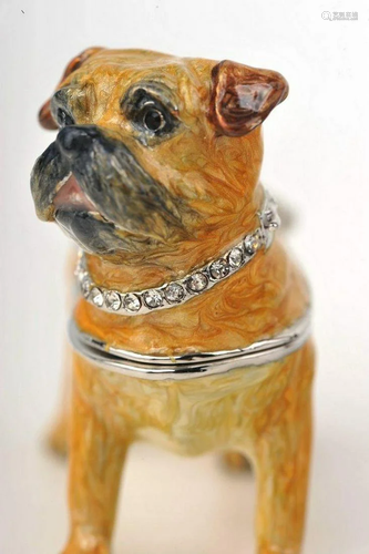 KEREN KOPAL - Bulldog Enamel Painted Trinket Box with Beauti...