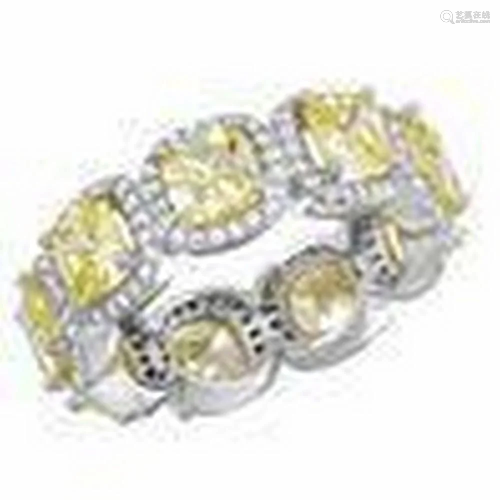 Elegant Sterling Silver Rhodium Plated Light Yellow Halo Ete...