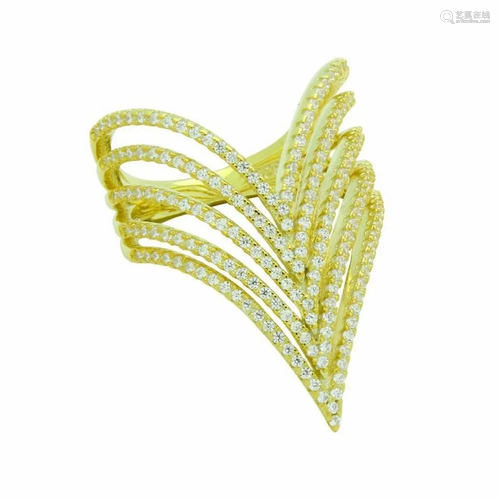 925 Sterling Silver Gold Plated Five Row Micro Pave Chevron ...