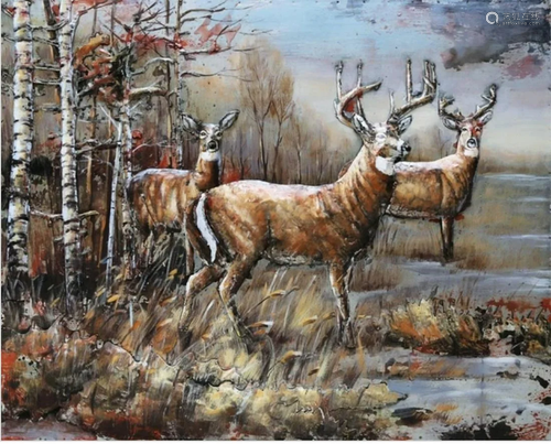 Gorgeous Stag Deer Buck Family 3D Painting on Metal Canvas