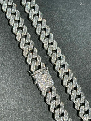 20" Solid 925 Sterling Silver 14mm Baguette Clasp Diamo...