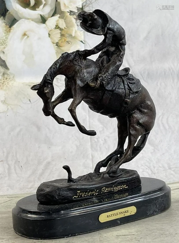 RATTLESNAKE Frederic Remington Bronze on Marble Desktop