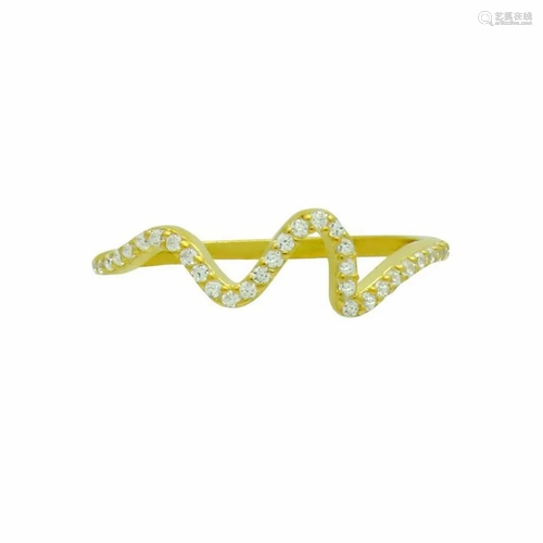 Gold Plated 925 Sterling Silver Wave Design Ring with Austri...