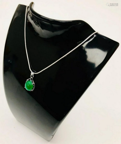 Unique 925 Silver Green Jade Pendant Paired With Sterling Si...