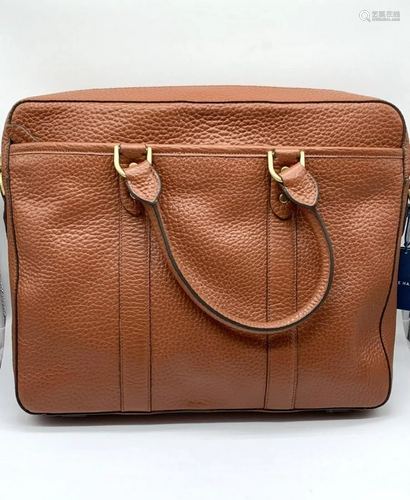 Light Brown Cole Haan Leather Travel Bag With Gold Detailing